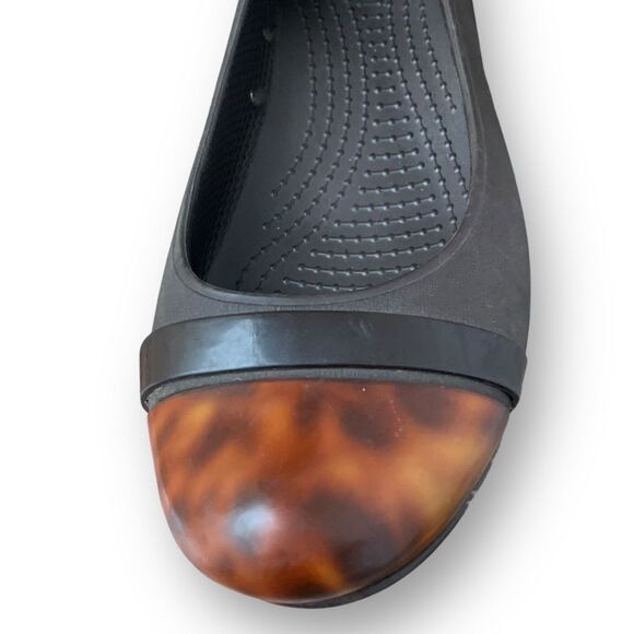 CROCS Brown Tortoise Shell Cap Toe Ballet Flats Shoes Women's size 7 - Picture 3 of 12